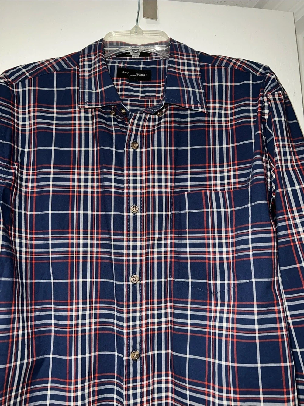 Banana Republic Navy, Red & White Plaid Button-Down Shirt Size XL